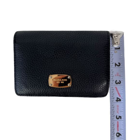 Michael Kors Black Pebbled Leather Slim Bifold Wallet Jet Set Gold Tone - Picture 13 of 16